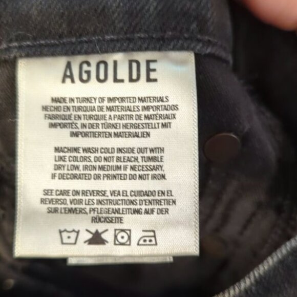 Agolde Nico High Rise black button-fly jeans slim distressed women's size 25" - Picture 6 of 7